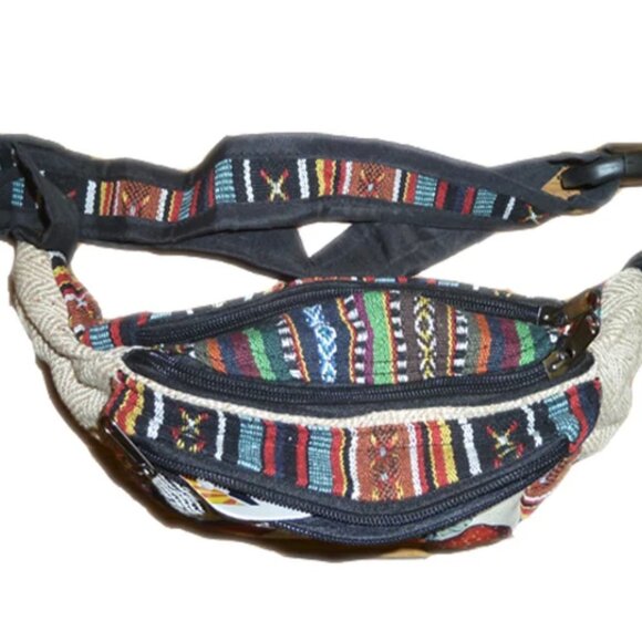 MUSHROOM MOUNTAIN FESTIVAL FANNY PACK WOVEN HEMP BELT BAG - Picture 2 of 4